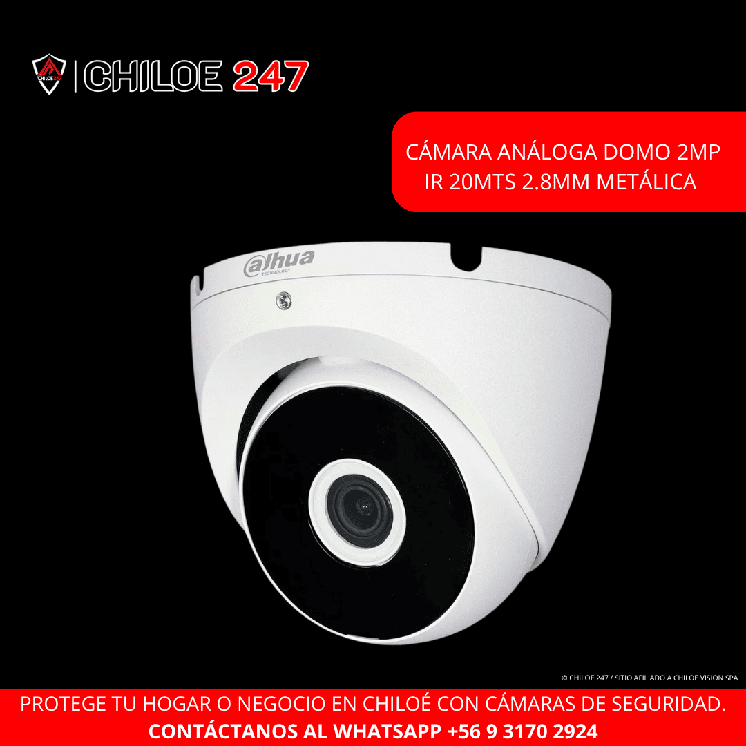 Cámara de seguridad Análoga Domo 2MP IR 20mts 2.8mm Metálica -  Instalación en Chiloé