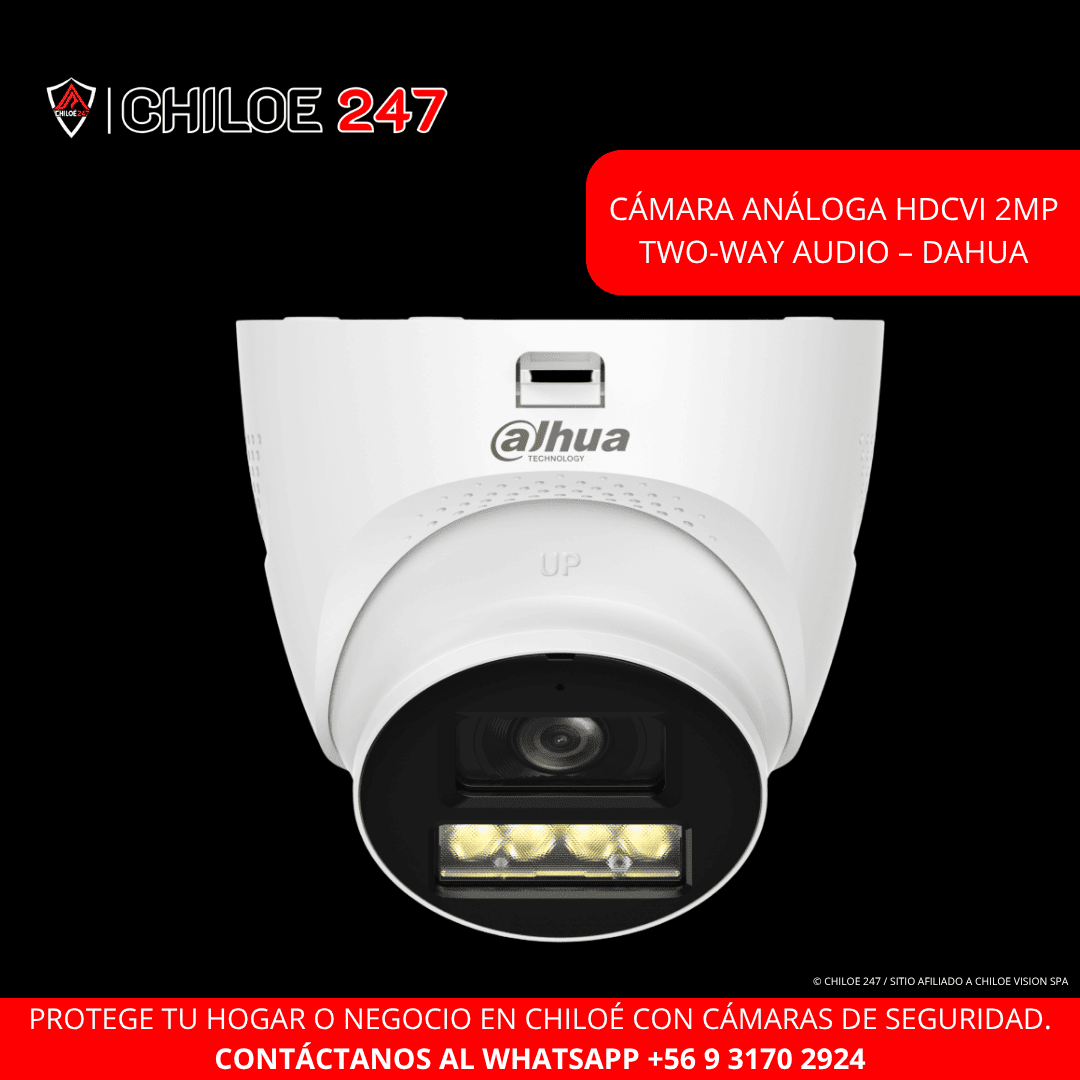 Cámara Análoga HDCVI 2MP Two-Way Audio Dahua – Instalación en Chiloé