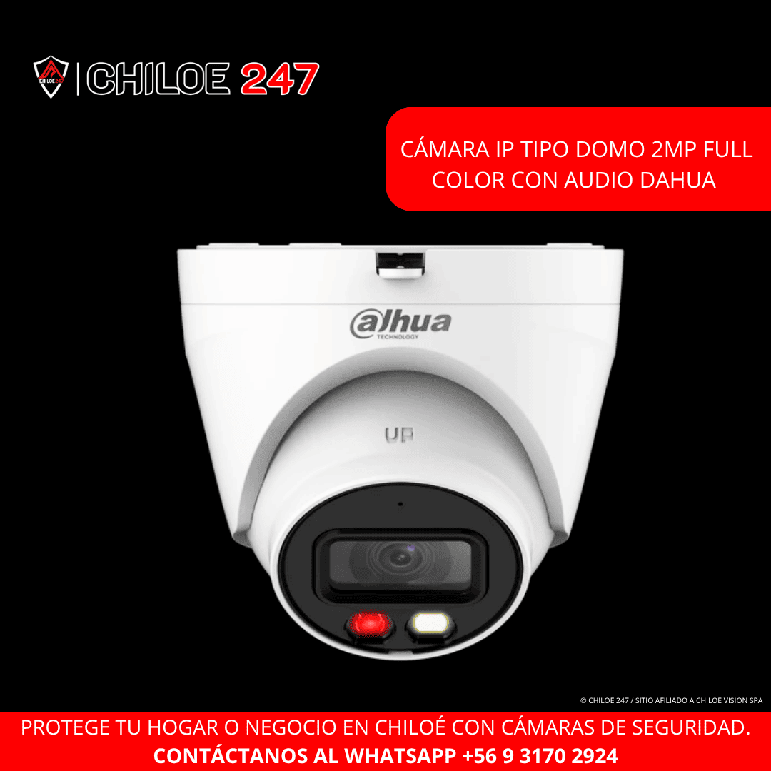 Cámara IP Tipo Domo 2MP Full Color con Audio Dahua | Instalación en Chiloé