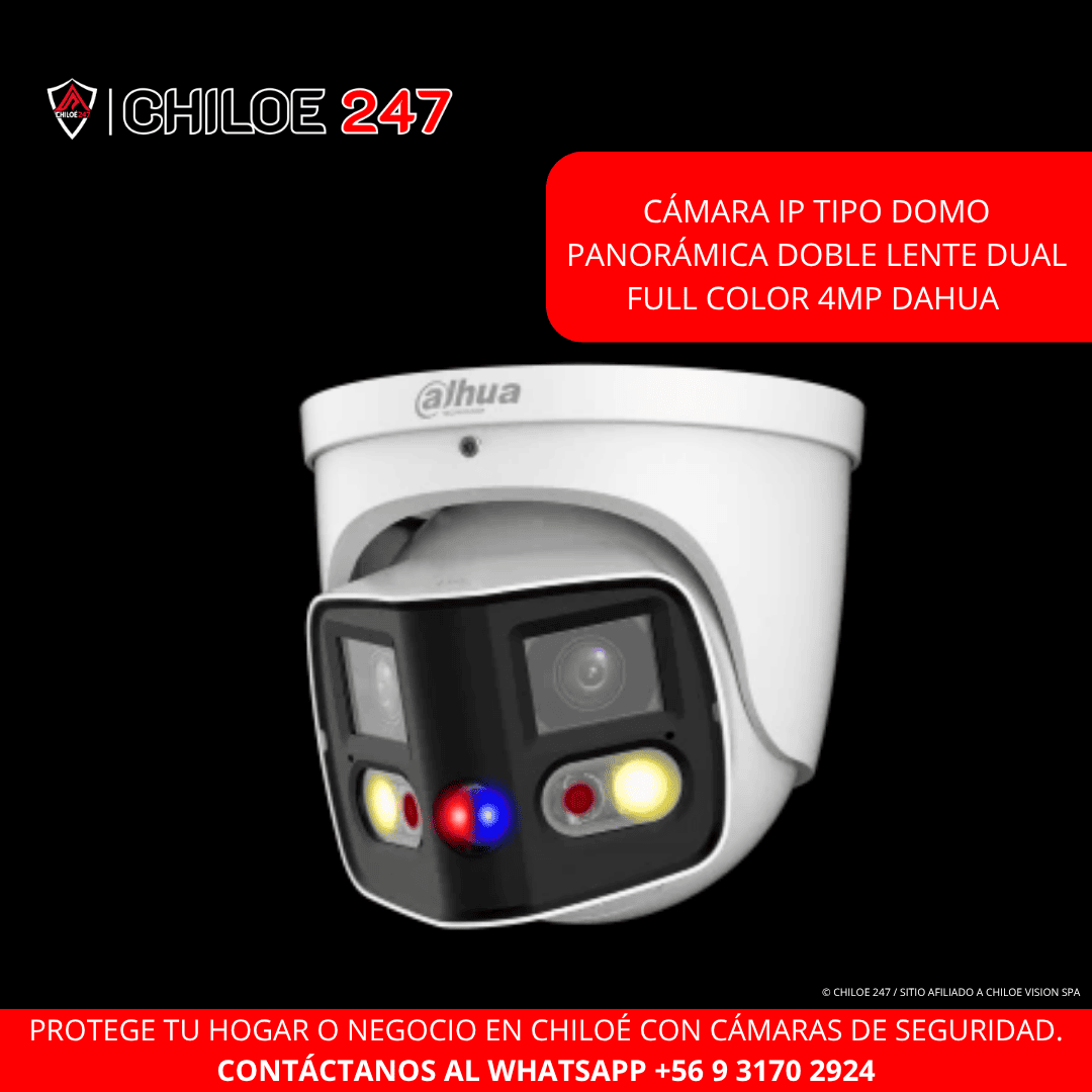 Cámara IP Tipo Domo Panorámica Doble Lente 4mp WizMind Dual Full Color Dahua Instalación en Chiloé