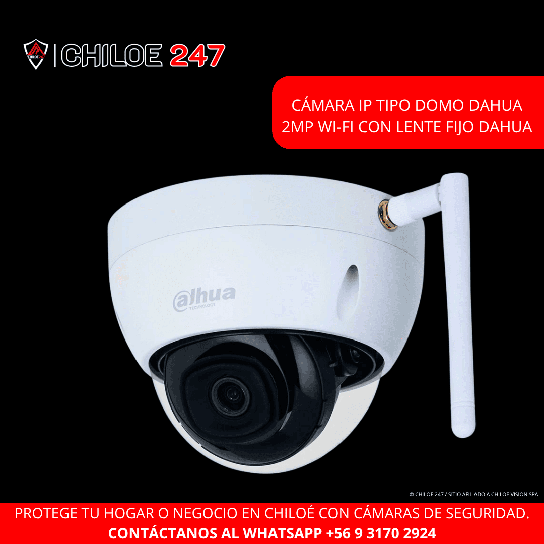 Cámara IP tipo domo Dahua 2MP Wi-Fi con lente fijo Dahua con Instalación en Chiloé