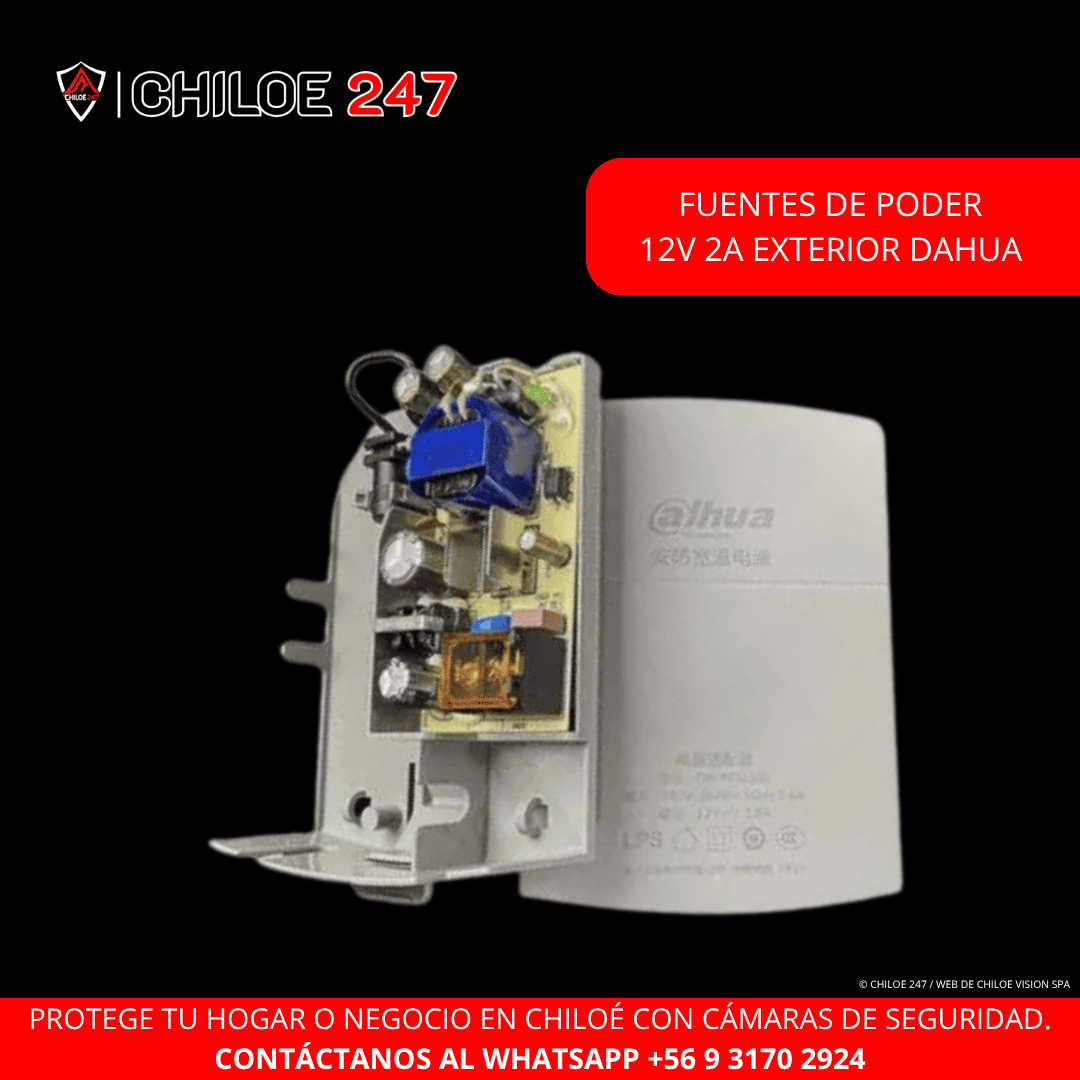 Fuente de Poder 12V 2A para Exterior Dahua en Chiloé